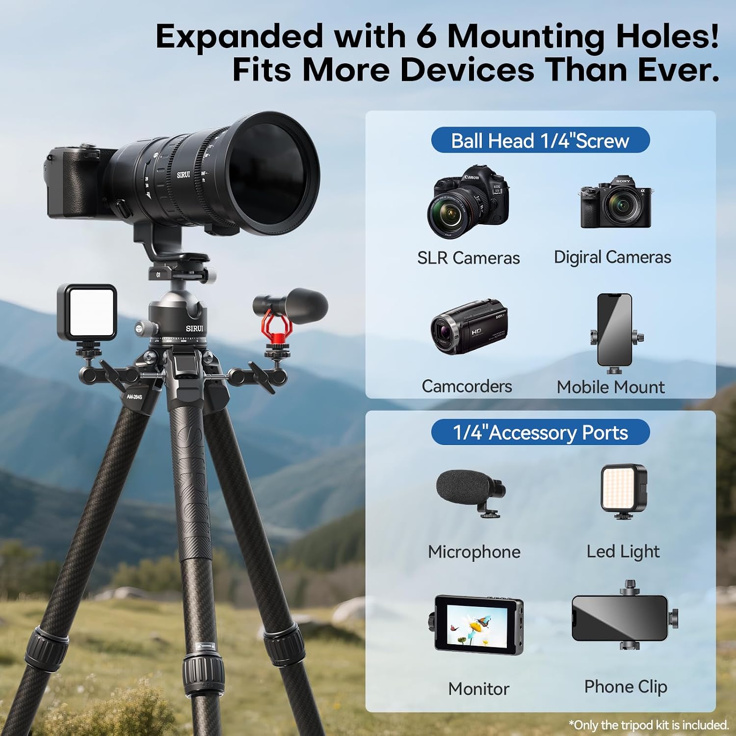 Detalle de SIRUI AM-284S+G1 Professional Carbon Fibre Tripod with 43mm Low-Profile Ball Head