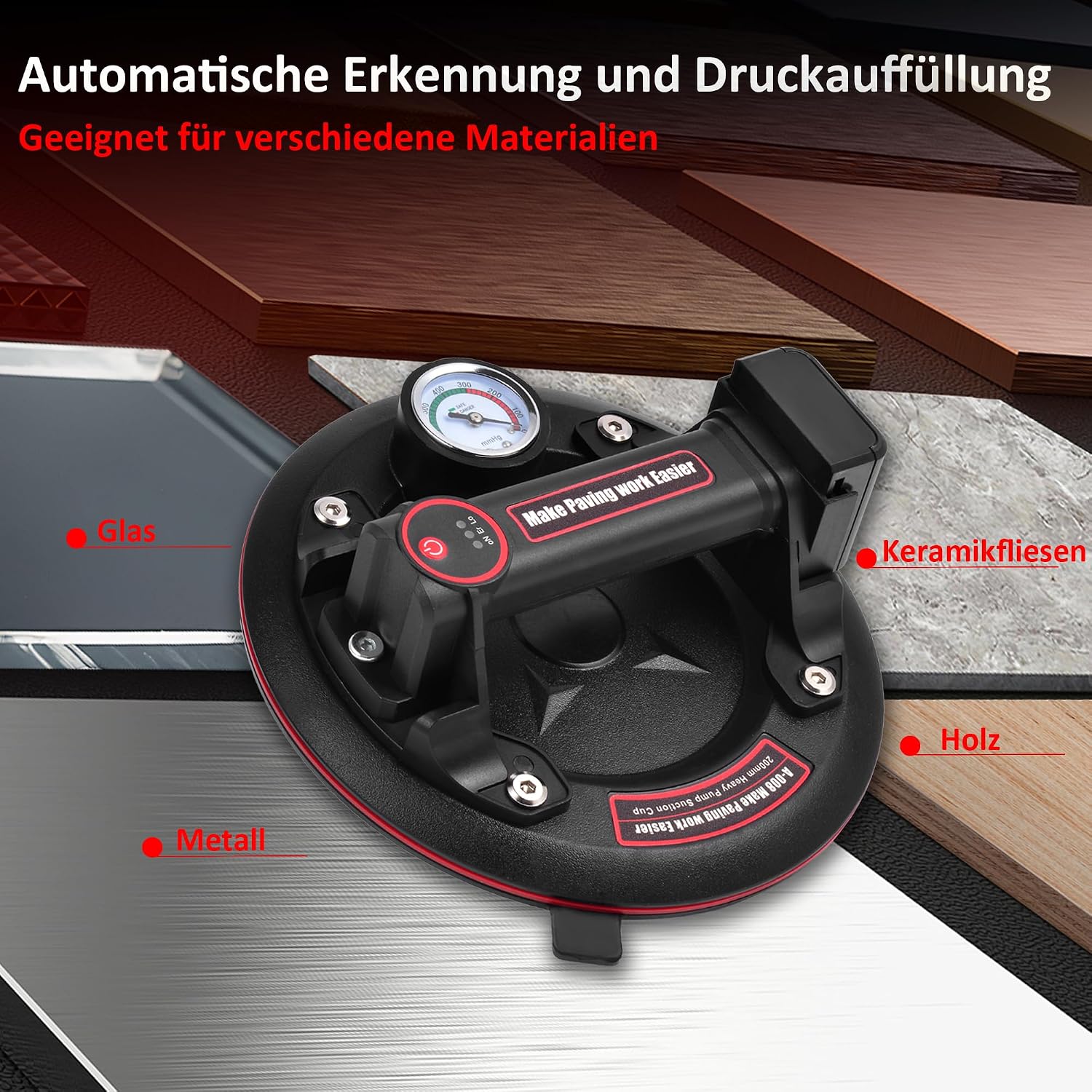 Detalle de Elektrische vacuümzuignappen van 20,3 cm met manometer, set van 2, tot 200 kg