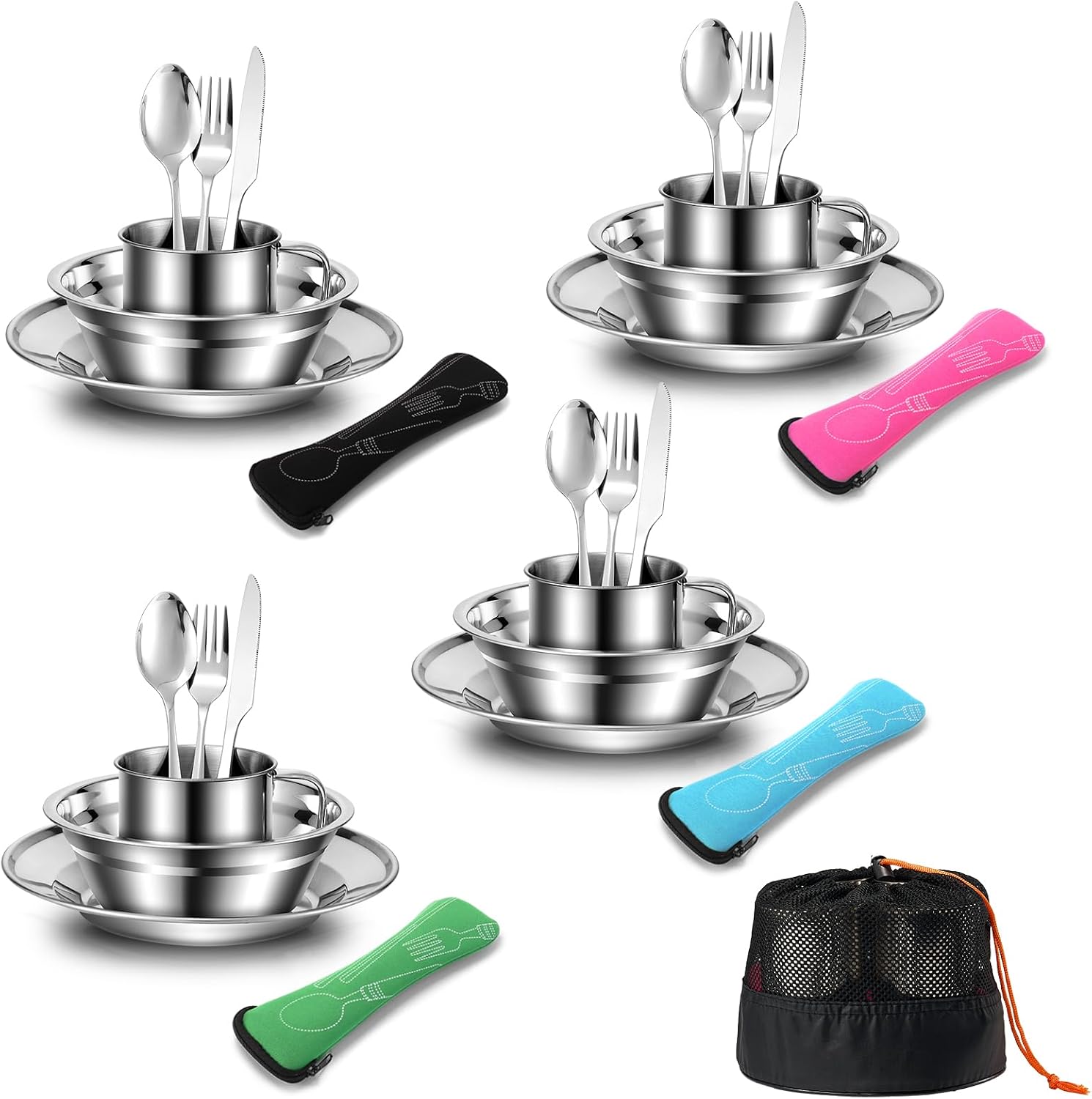 Detalle de Odoland 29-Piece Stainless Steel Camping Mess Kit for 4