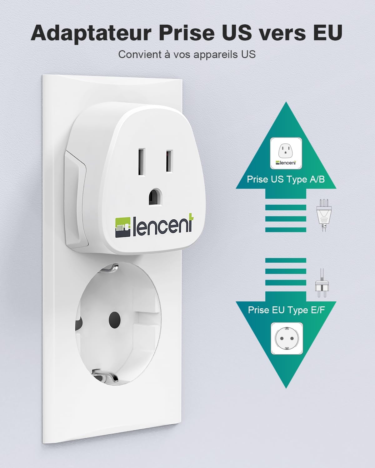 Detalle 2 de LENCENT 2X Adaptateur USA vers Europe