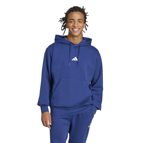 Detalle de adidas Men's Essentials Feelcozy Fleece Hoodie, dark blue/white, size S
