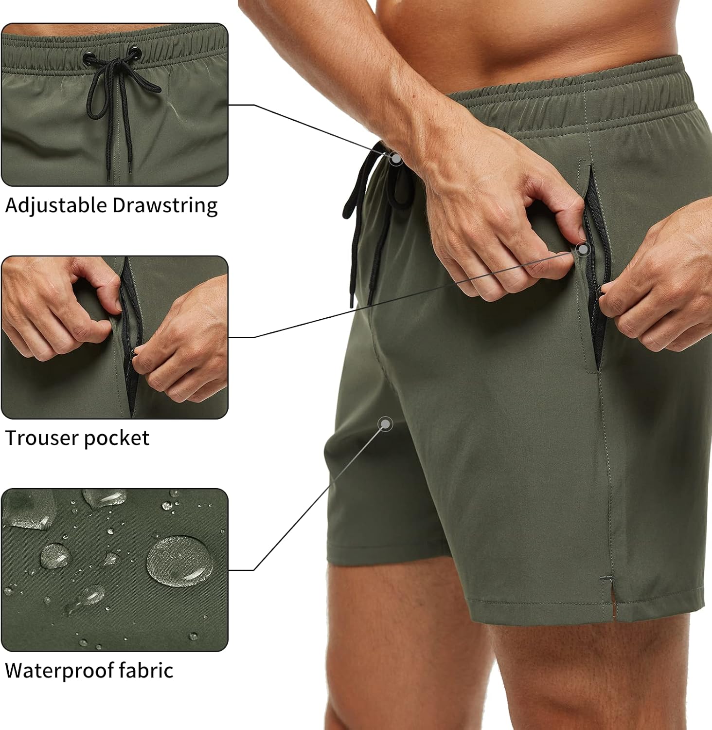 Thumbnail 3 de Aisprts Men's Swimming Shorts: Water-Repellent, Quick-Dry Trunks with Zipper Pockets