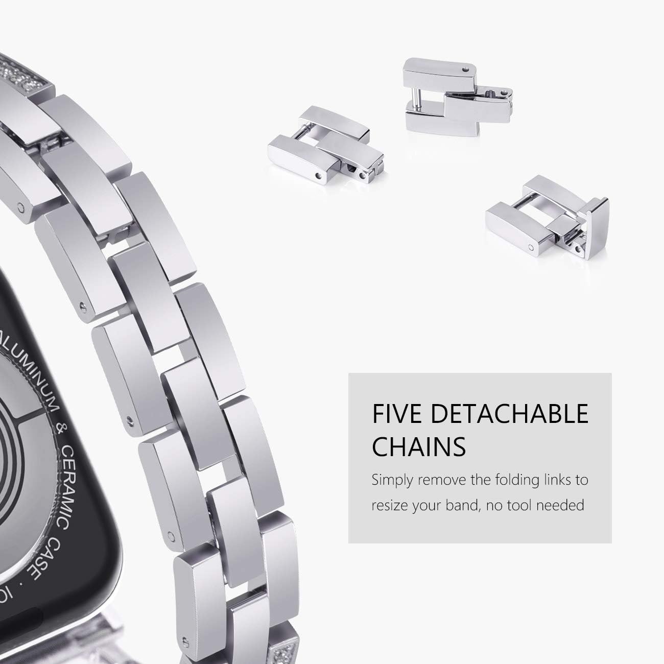 Detalle de WINGLE women’s bling stainless steel Apple Watch strap (compatible with 38/40/41/42/44/45/46mm models)