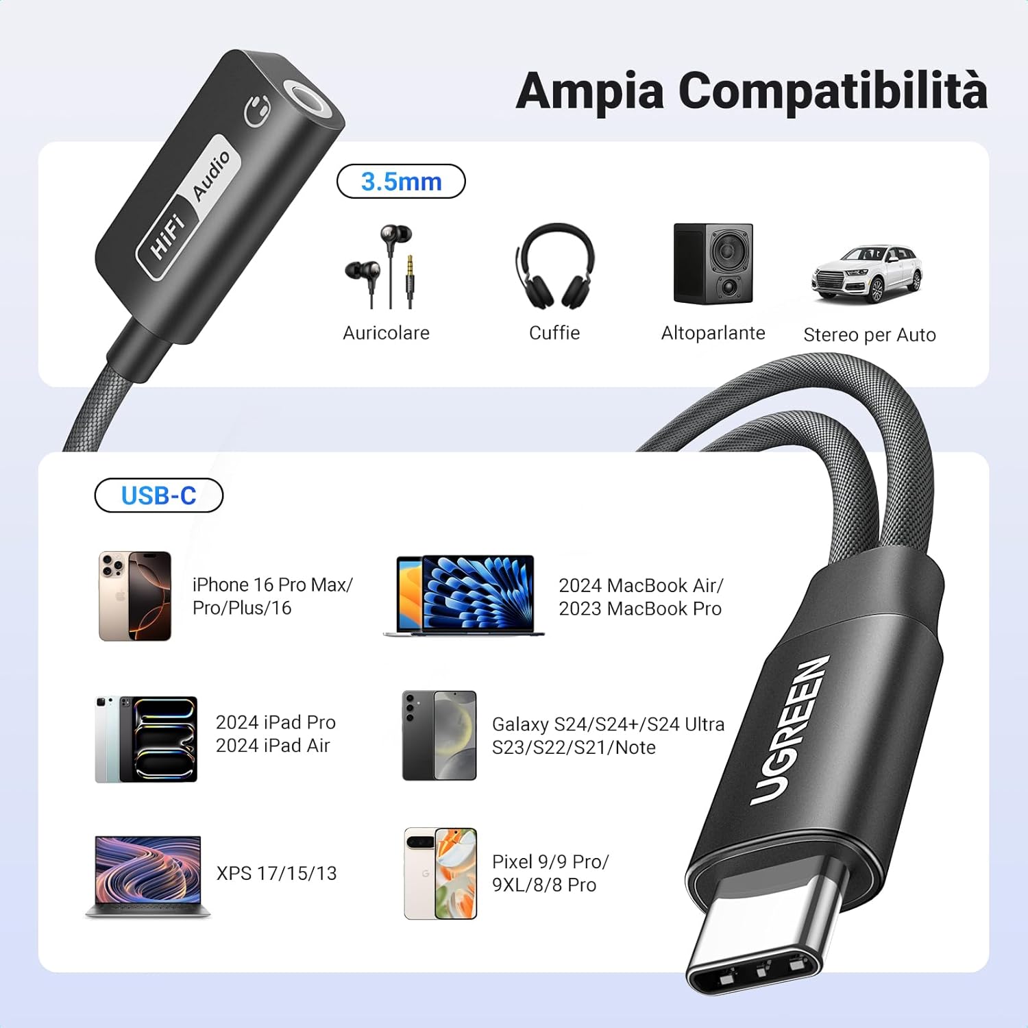 Thumbnail 6 de UGREEN Adattatore cuffie USB-C a Jack 3,5 mm con DAC Hi-Res 32 Bit/384 kHz, ricarica PD 60W magnetica 2 in 1