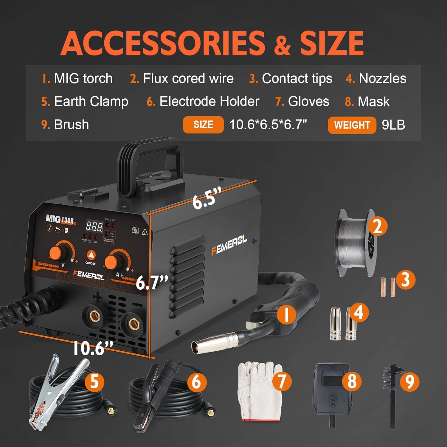 Thumbnail 6 de FEMEROL MIG Welder 130A 2-in-1 Flux Core / Stick Welder (110V) — Portable, Synergic MIG Inverter