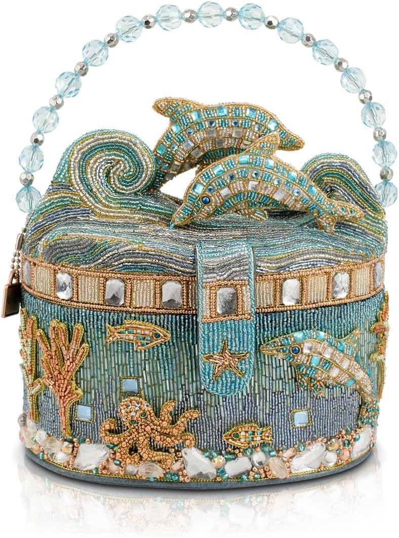Detalle de Mary Frances Beaded Top-Handle Bag in Blue