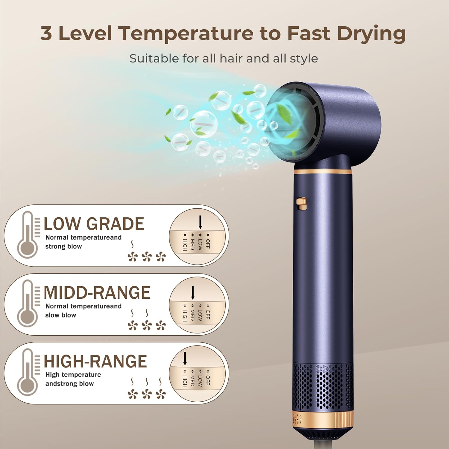 Detalle de UKLISS Set Styler per capelli 5 in 1 con airstyler, air curlers e asciugacapelli (blu)