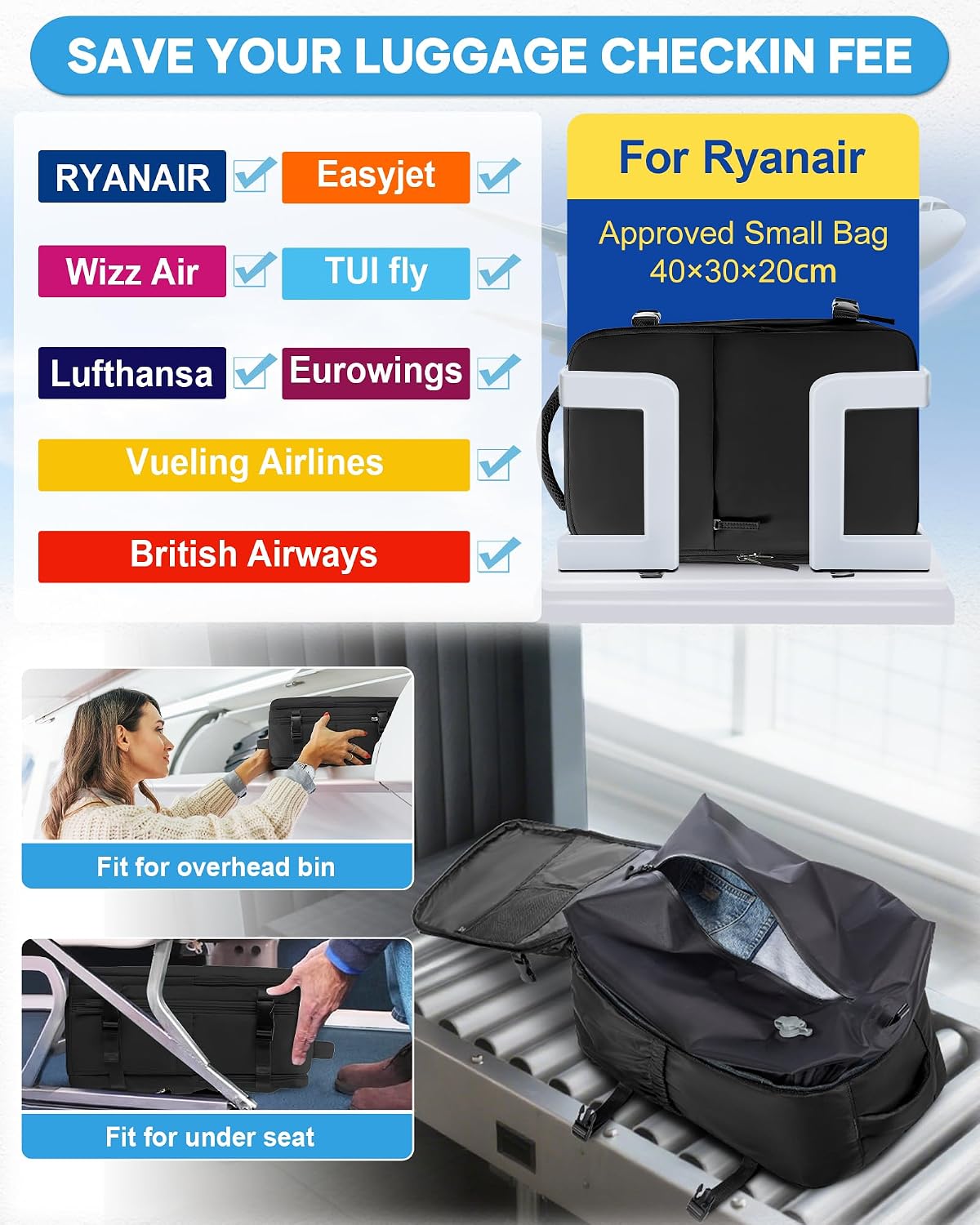 Thumbnail 3 de SZLX Vacuum Backpack Travel Bag with Pump — Cabin-Size 40x30x20, Ryanair Compatible