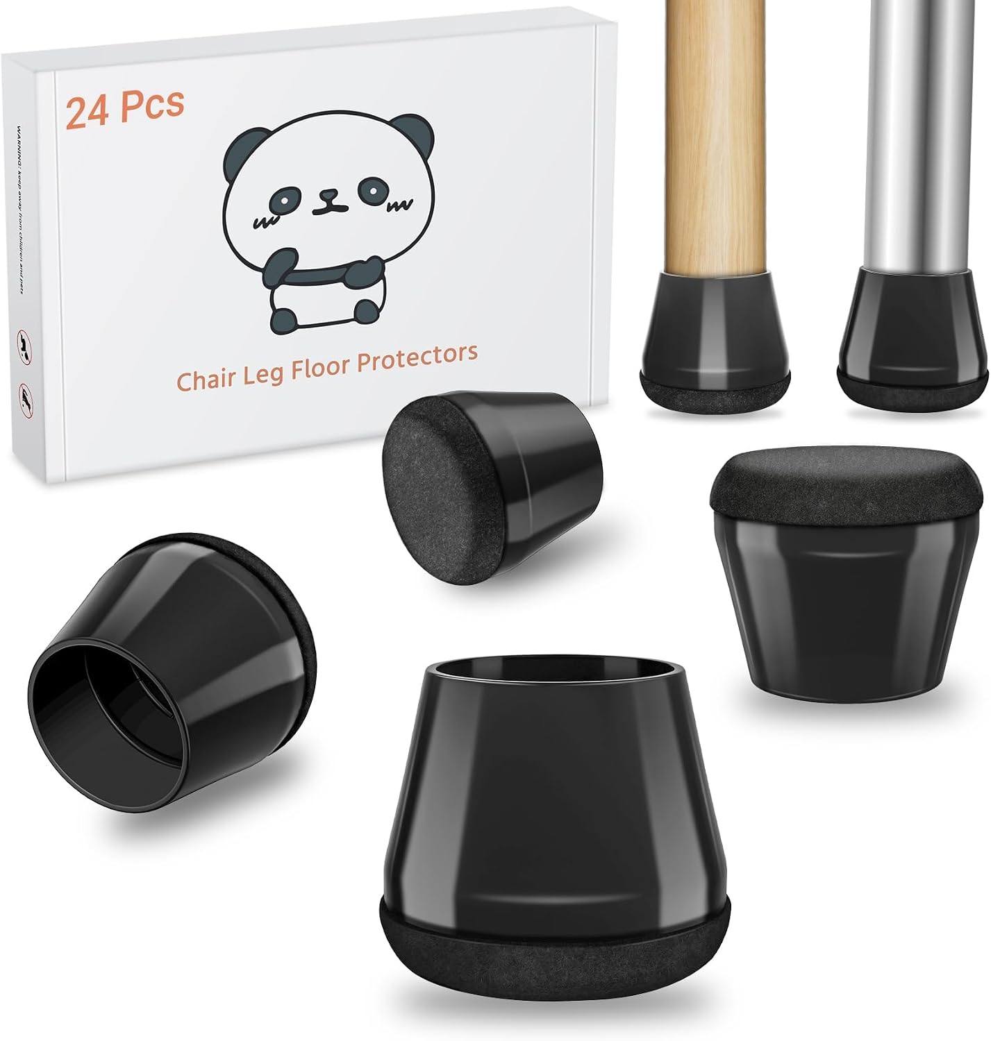 Detalle de Meldel Silicone Black Chair Leg Floor Protectors (Small) – 24 Pack