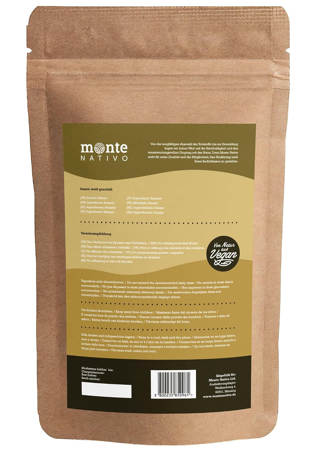Detalle de Sesam Monte Nativo (500 g) – Weiße Sesamkörner für Sushi, Avocado-Topping und mehr