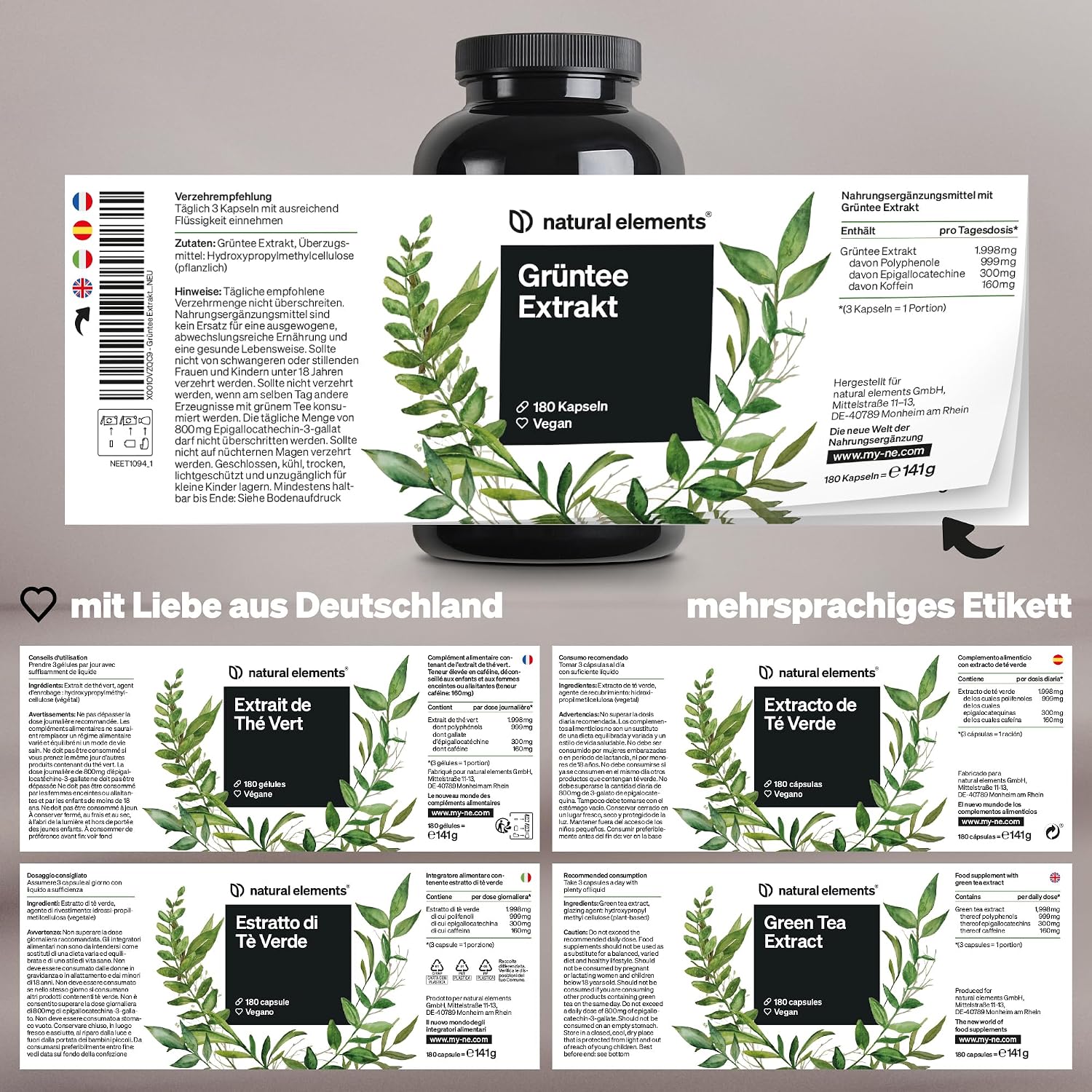 Thumbnail 4 de natural elements Grüntee Extrakt 180 Kapseln — 1998 mg Tagesdosis 🍀