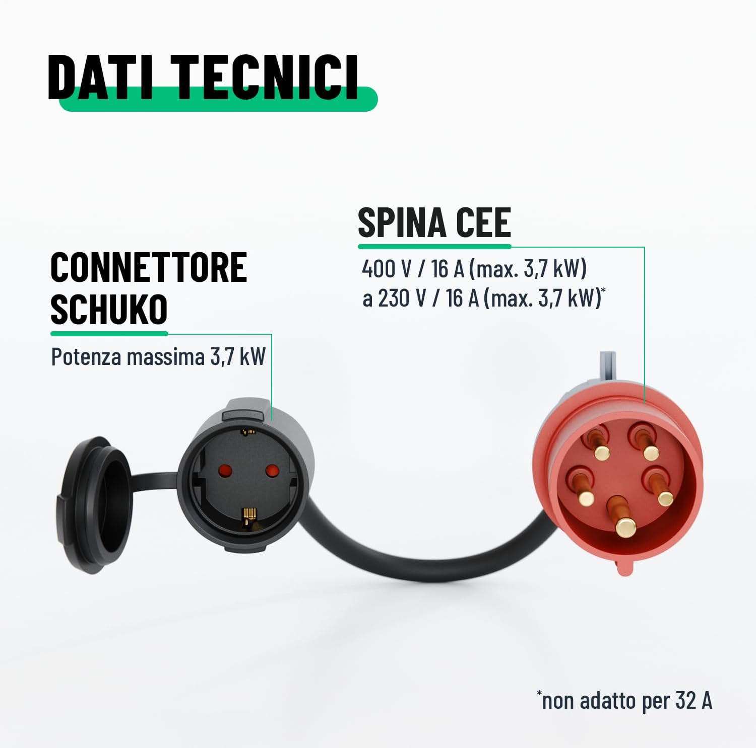 Thumbnail 3 de Greate Adattatore CEE 16A a presa Schuko da 400V a 230V, cavo 50 cm, IP44