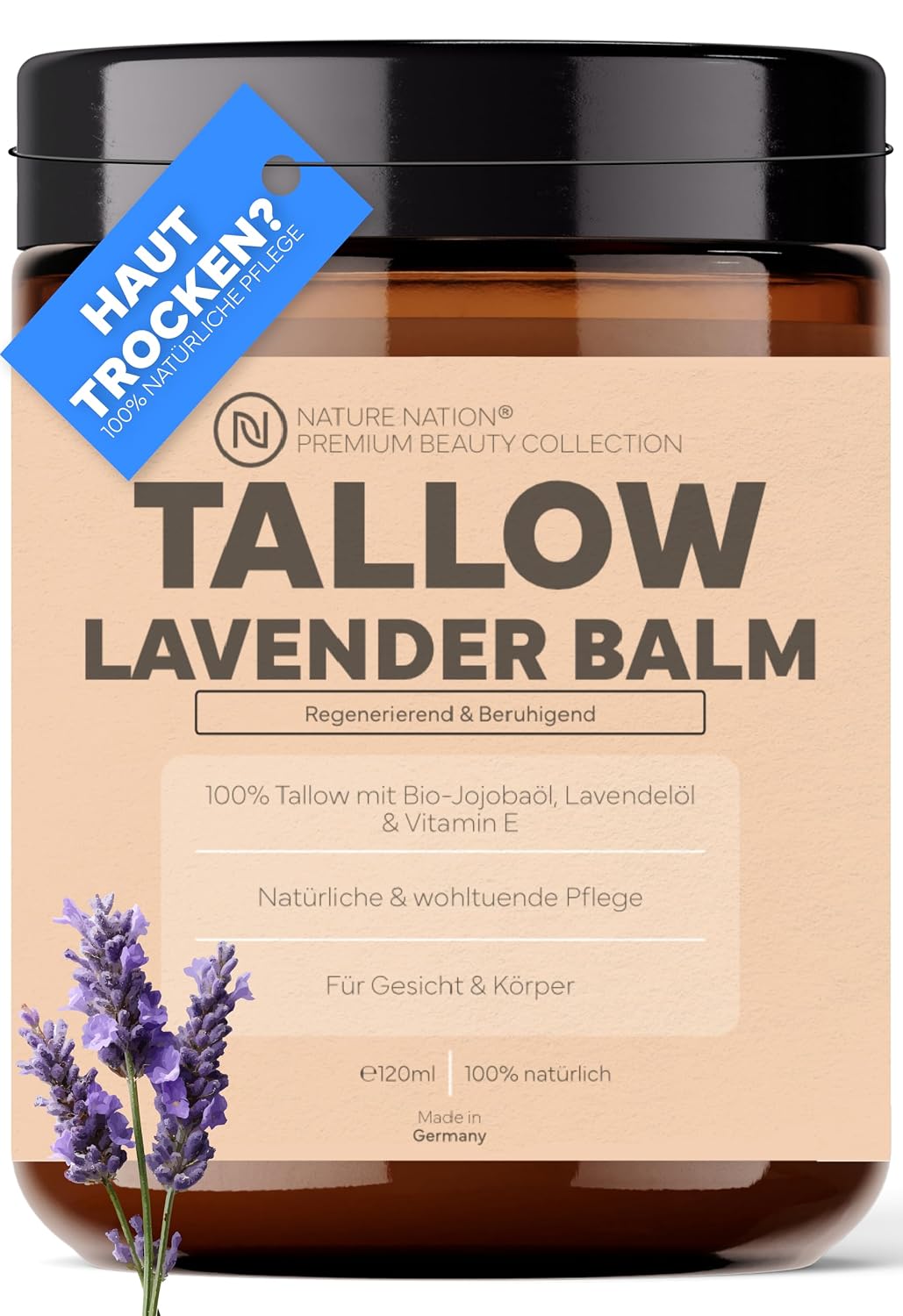 Detalle de Tallow Rindertalg – 100% natürliche Hautpflege mit BIO Jojobaöl und Vitamin E (Lavendel), 120 ml