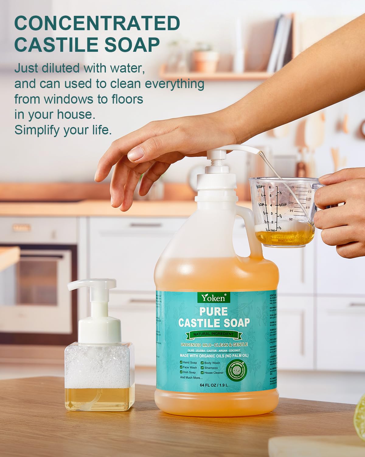 Thumbnail 2 de Yoken Pure Castile Liquid Soap 64 Oz Unscented – Multi-Purpose Cleanser for Body, Dishes, and More