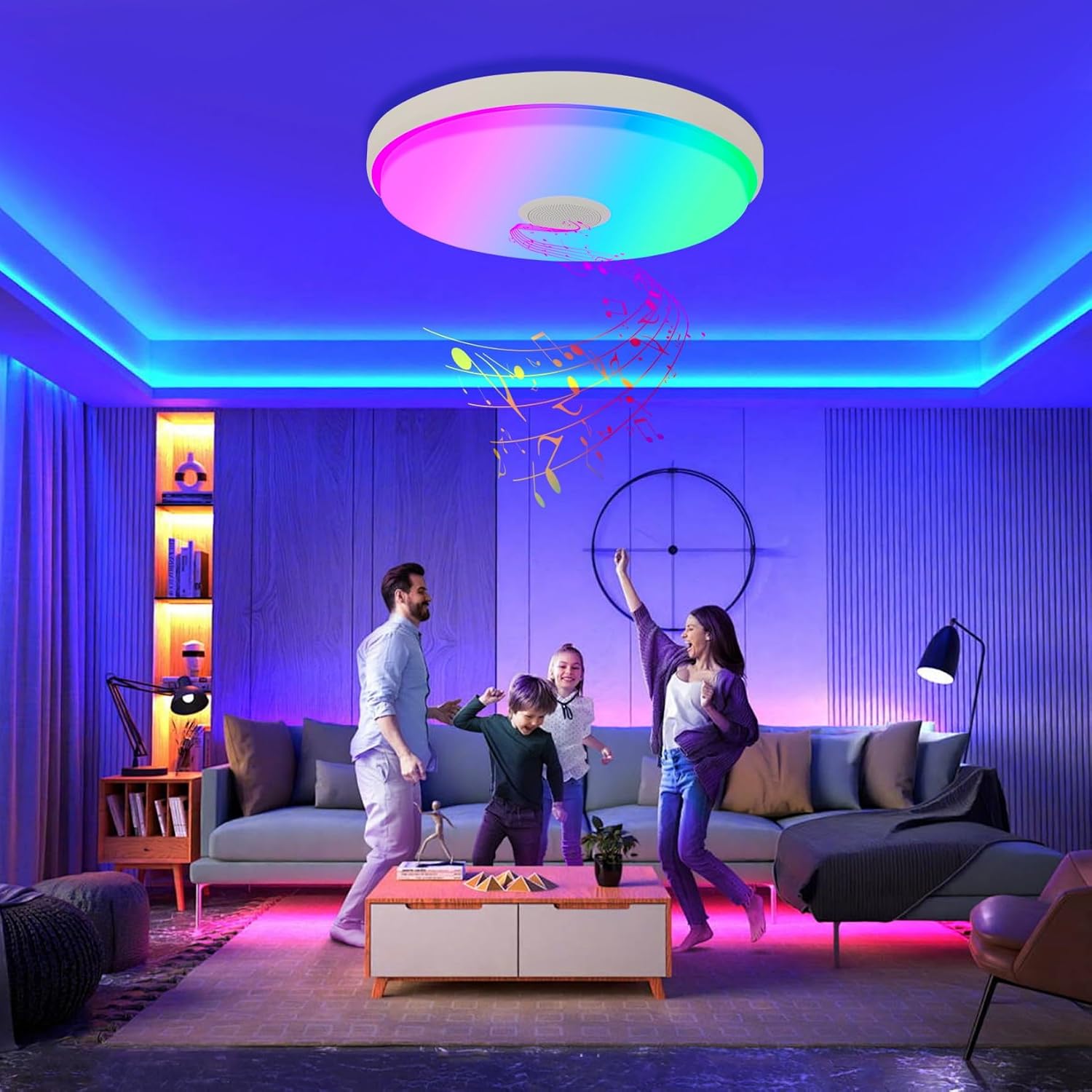 Thumbnail 1 de JDONG LED-Deckenleuchte mit Fernbedienung, App-Steuerung und Bluetooth-Lautsprecher – 36 W, 40 cm Ø, RGB-Farbwechsel