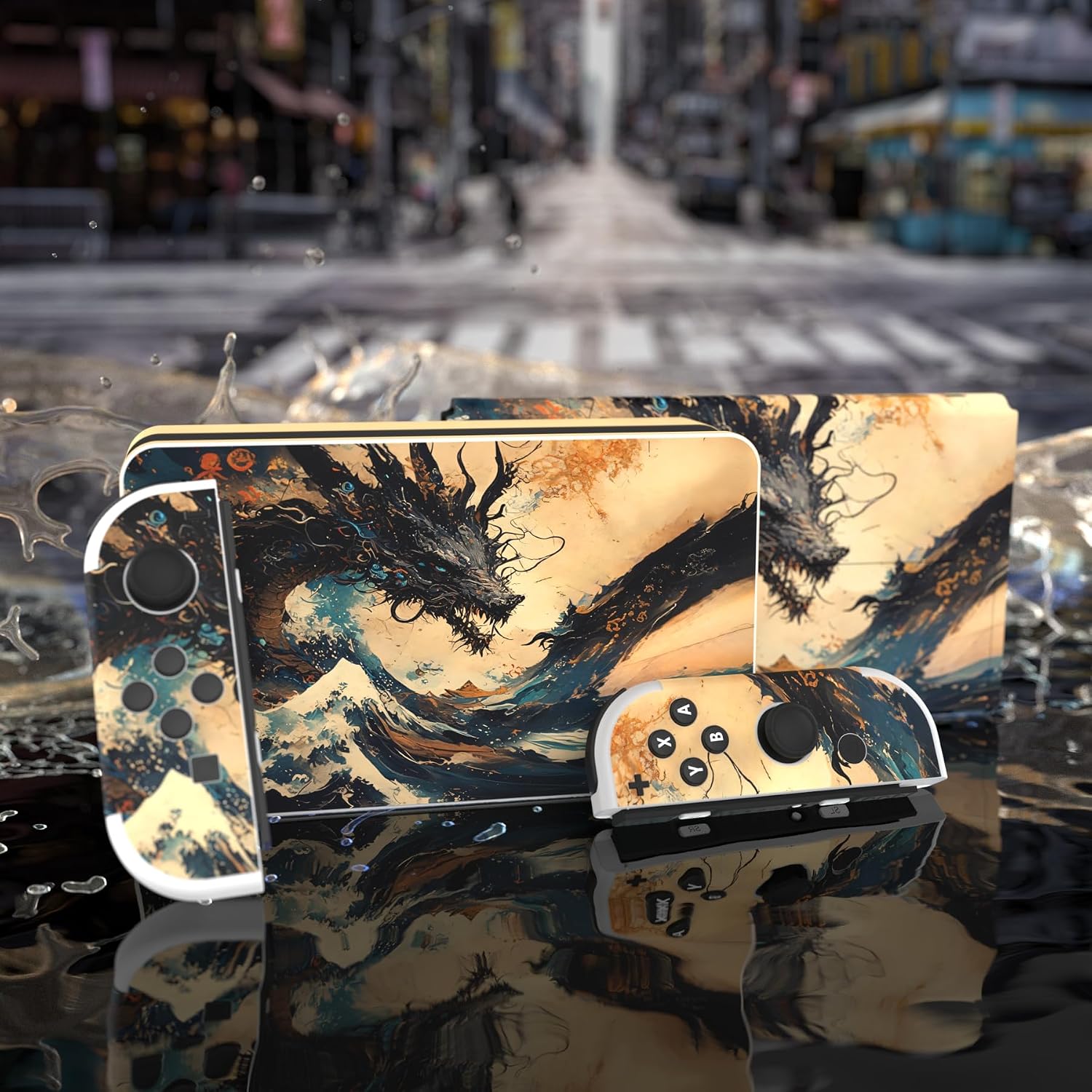 Detalle de PlayVital Full Set Protective Stickers for Nintendo Switch OLED – Tempest Dragon
