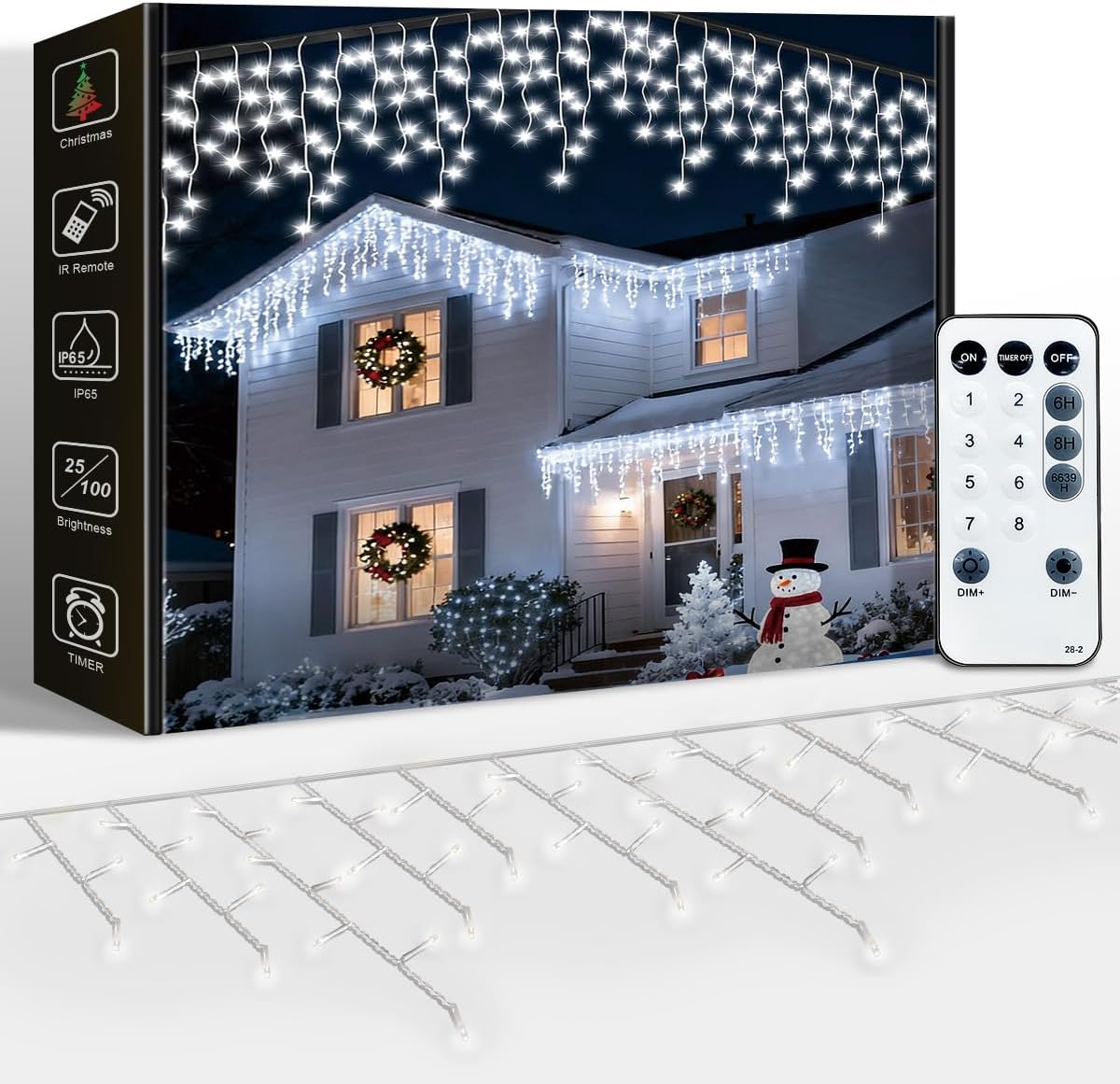 Detalle de DREAMLAND 50 ft Christmas Icicle Lights, 320 LEDs, IP65 Bulbs, Adjustable Brightness