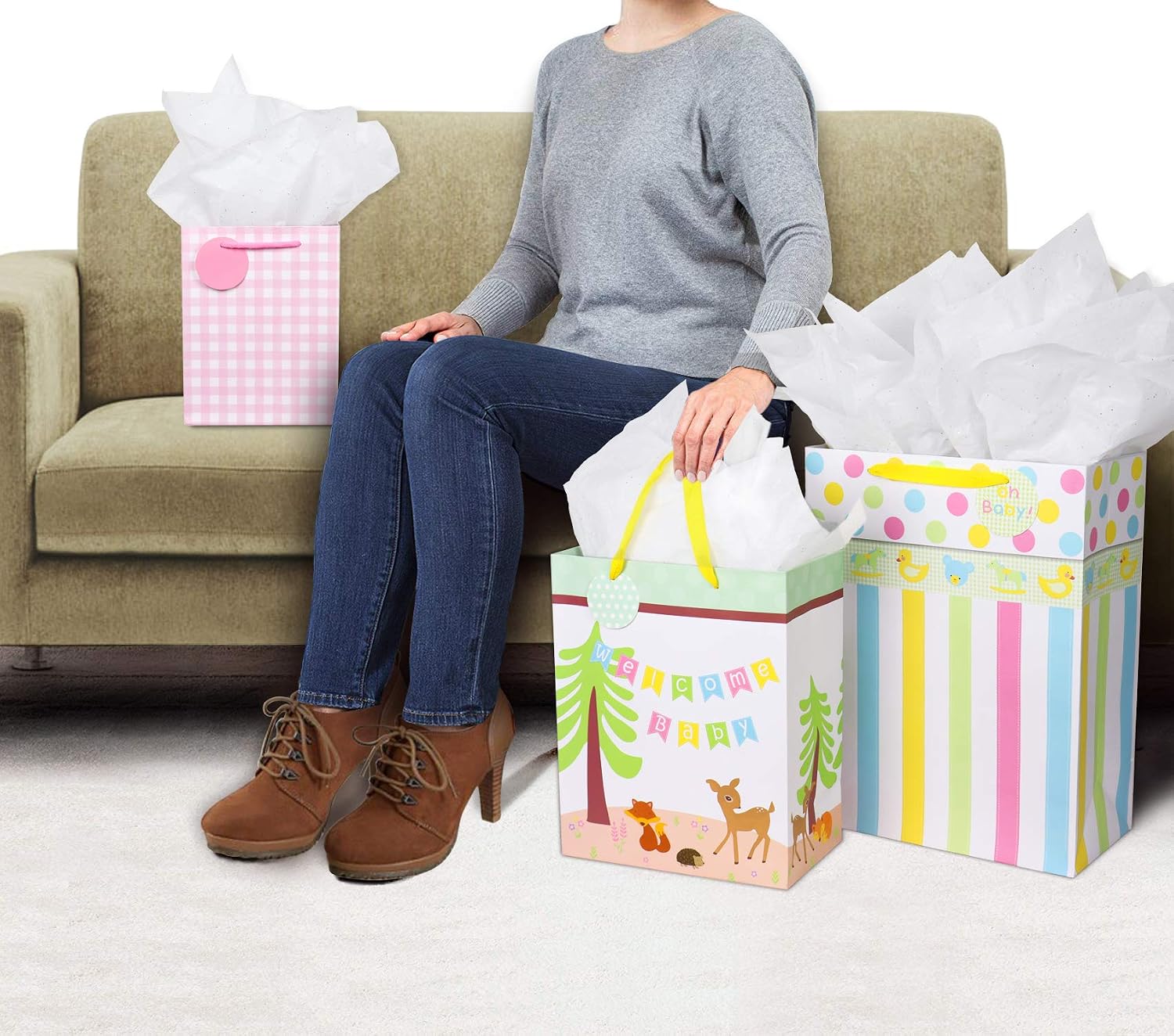 Thumbnail 2 de Fzopo Baby Gift Bags Assortment – Heavy Duty Paper Bags (12-Pack, Small/Medium/XL)