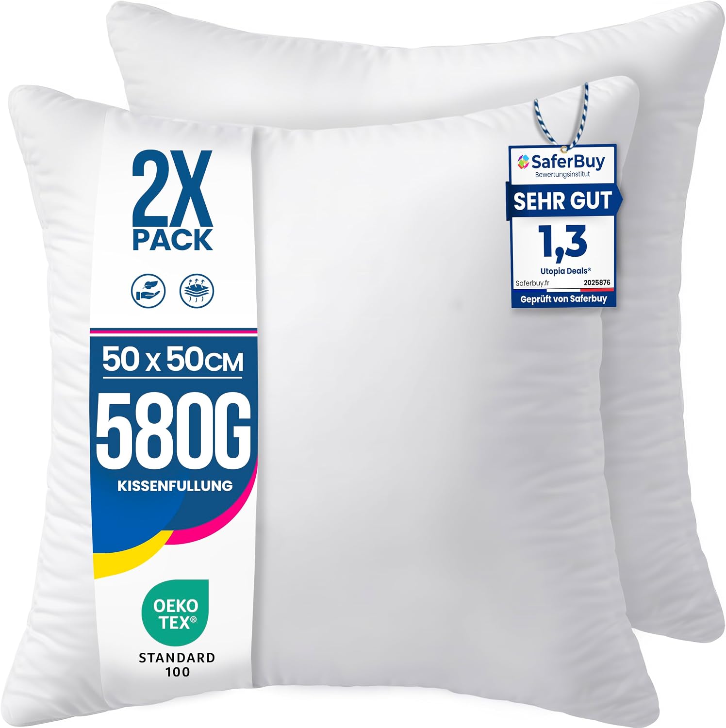 Detalle de Utopia Bedding Kissenfüllung 2er Set 50 x 50 cm