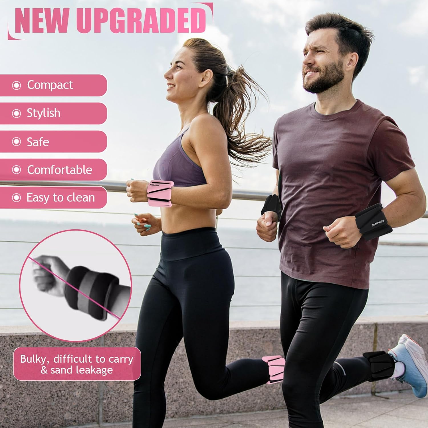Detalle 2 de BECOJADDE Adjustable Ankle and Wrist Weights, 4 lb Pair, Pink