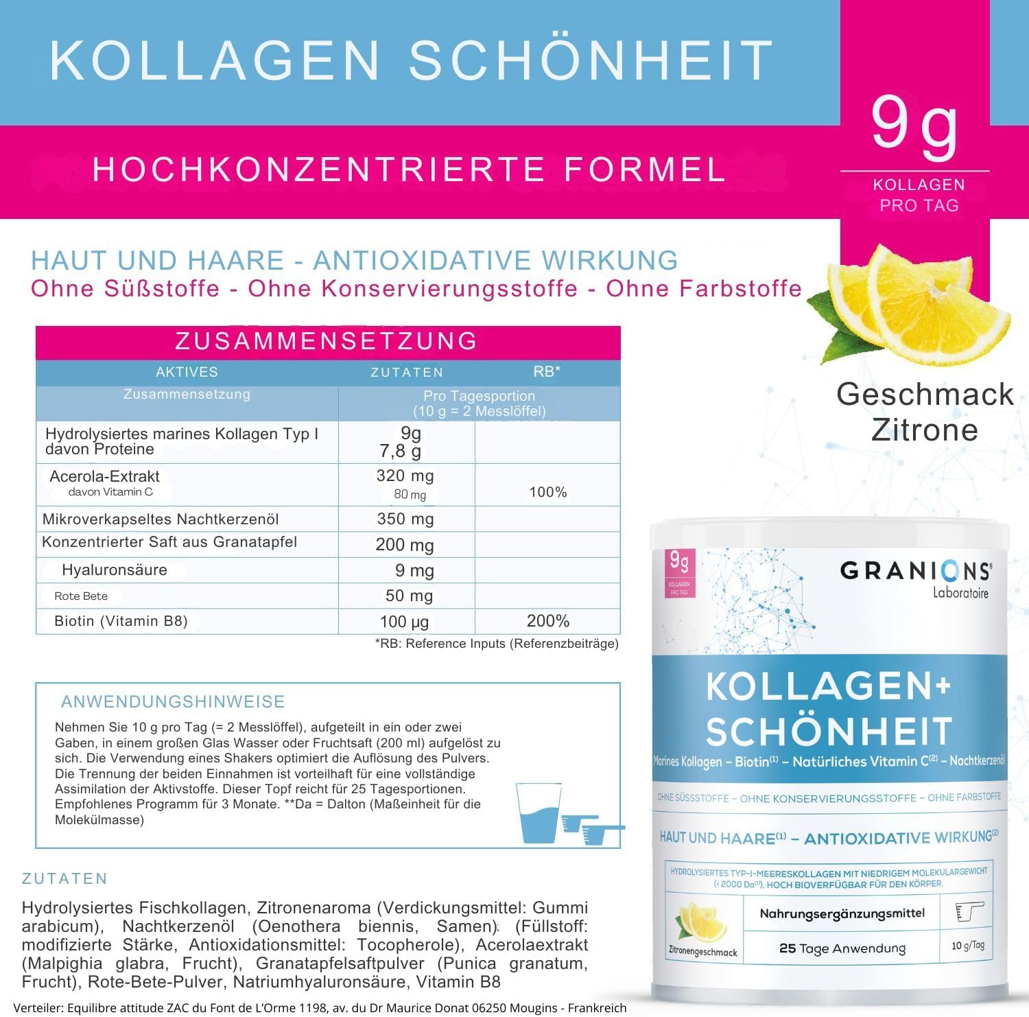 Thumbnail 4 de Kollagen Pulver 250 g mit Biotin, Vitamin C, Hyaluronsäure (Marine Kollagen) und Zitronengeschmack