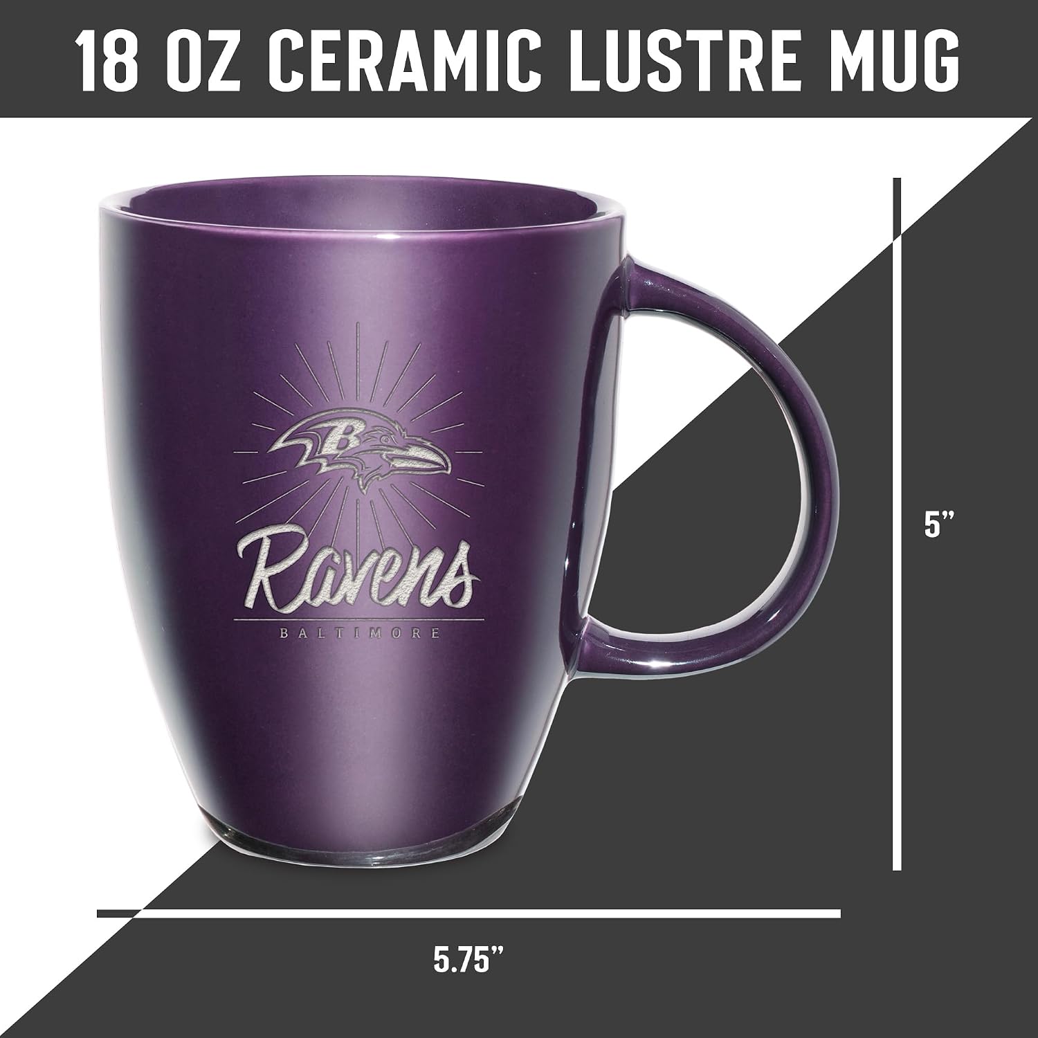 Detalle de Rico Industries NFL Football Sunburst 18oz Laser Engraved Ceramic Lustre Mug