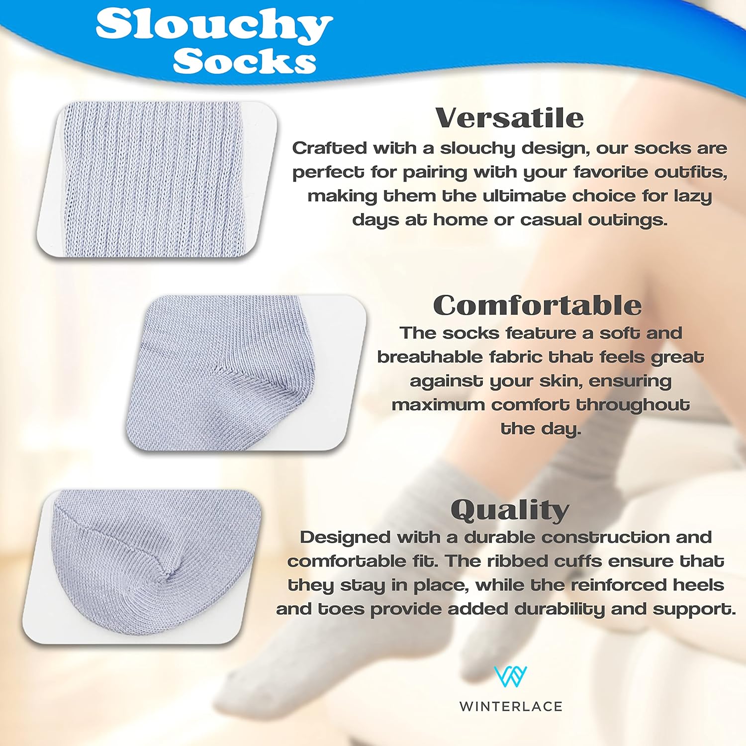 Thumbnail 5 de Womens Slouch Scrunch Boot Socks — 6 Pairs Warm Thick Knee-High Soft Retro Long Socks