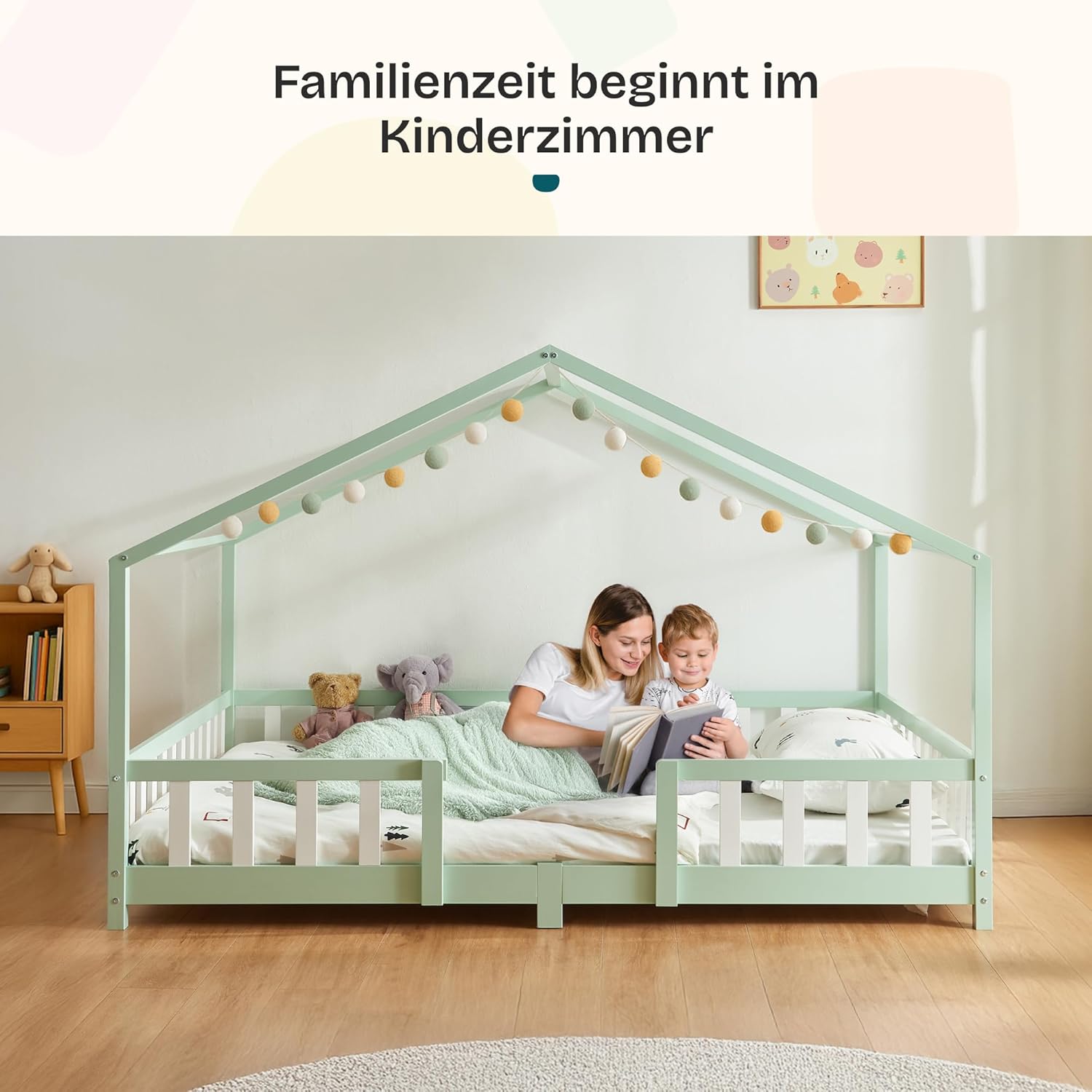 Thumbnail 4 de [en.casa] Kinderbett Treviolo Hausbett 120 x 200 cm Mintgrün – sicher, stabil und gemütlich
