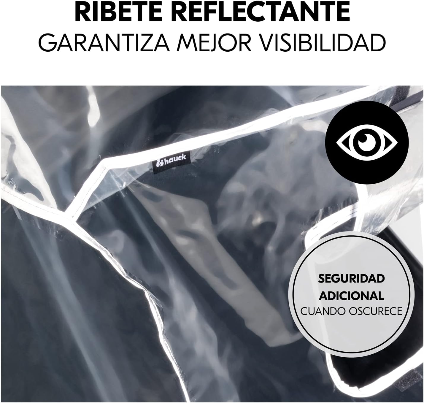 Detalle de hauck Plastico Lluvia Universal Carro Gemelar protector transparente con borde reflectante