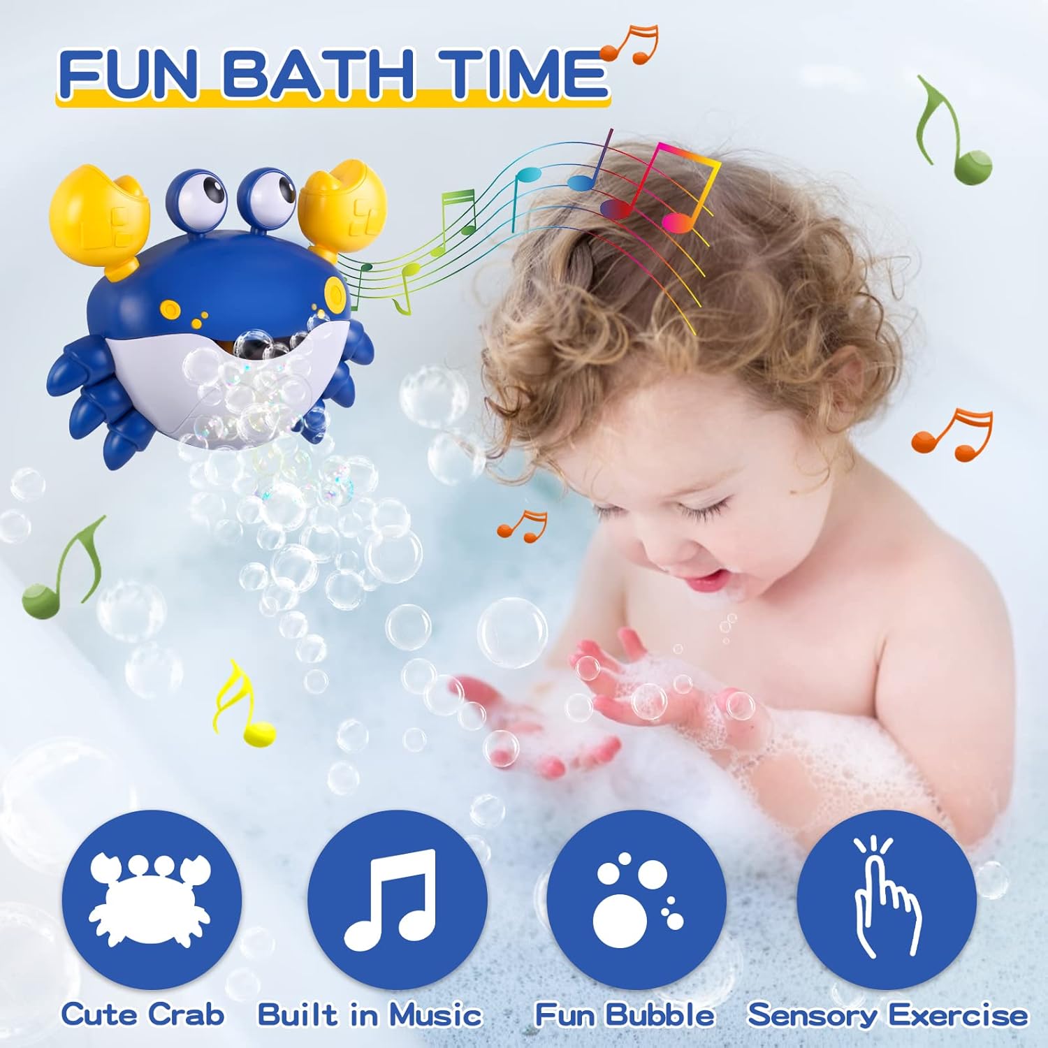 Detalle de Jiosdo Badewannenspielzeug Krabbe mit Bubble-Funktion und Musik (blau) – Badespaß 2-in-1 für Babys