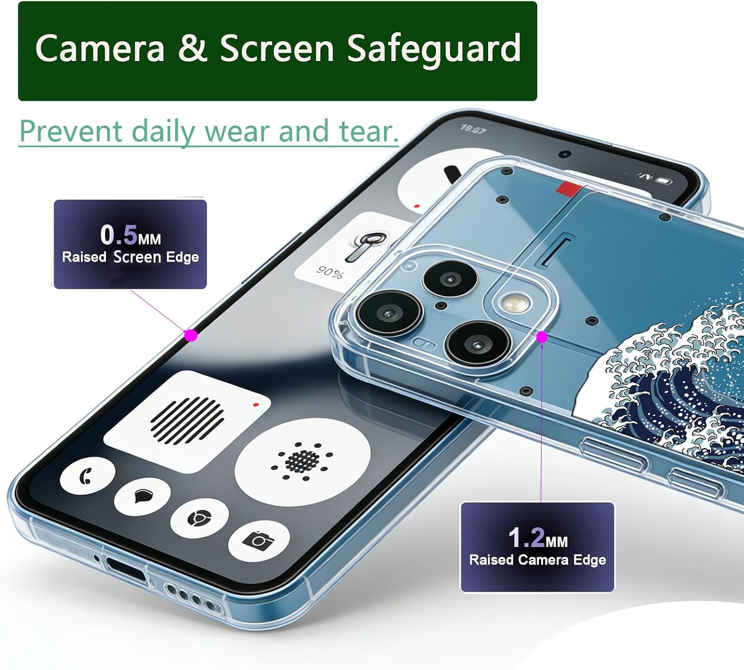 Detalle de Unov Case Compatible with Nothing Phone 3a Lite 5G Clear with Great Wave Design