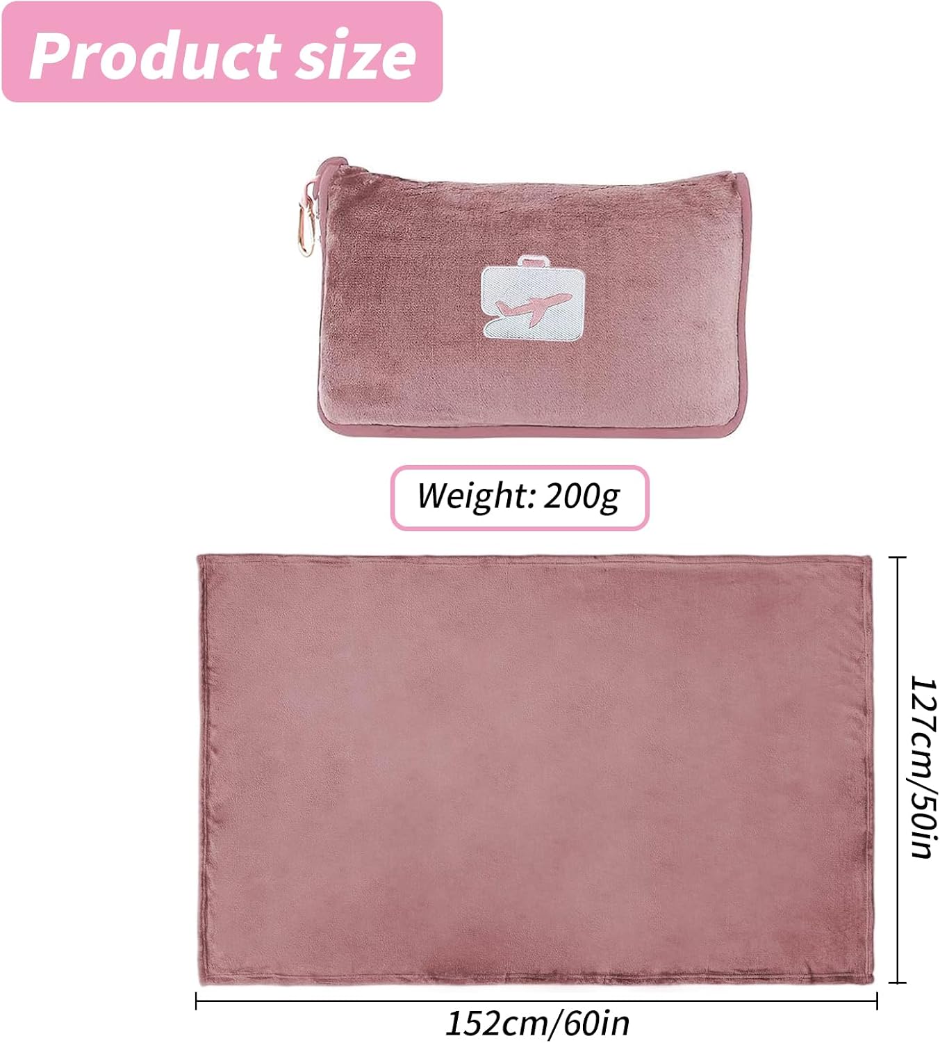 Detalle 2 de Travel Blanket and Pillow 50x60 in Light Pink