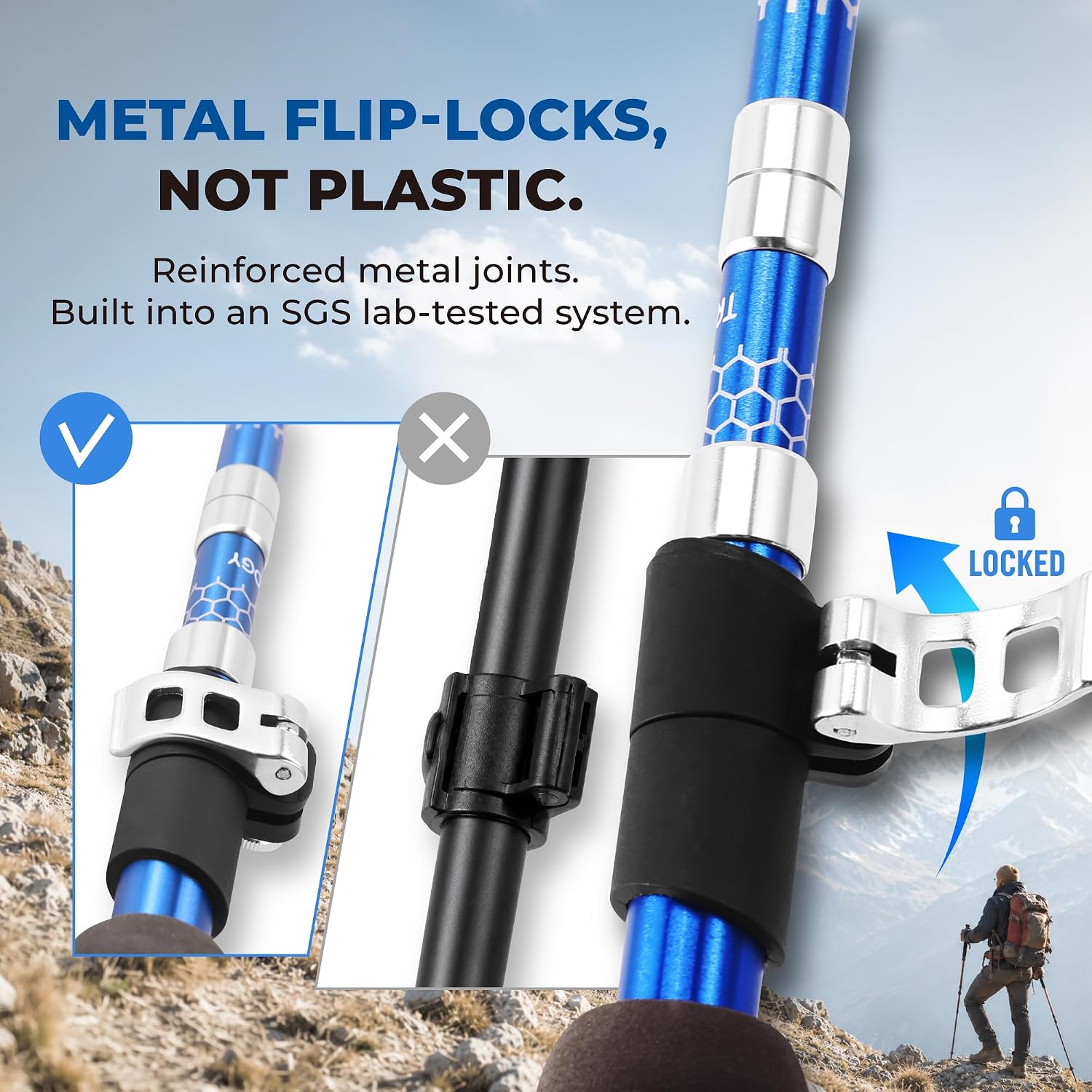 Thumbnail 3 de TREKOLOGY Trek-Z Folding Trekking Poles, Adjustable Aluminum, Cork Blue