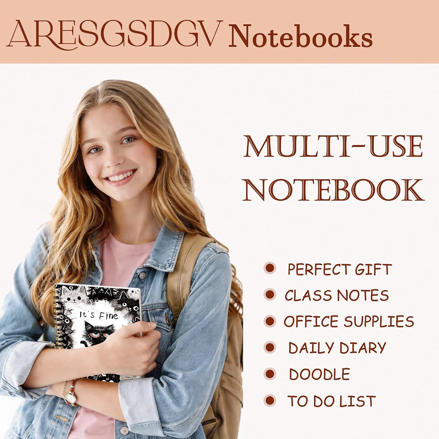 Detalle de ARESGSDGV Funny Black Cat Notebook, 5.5 x 8.3 in, 160 Pages, Hardcover