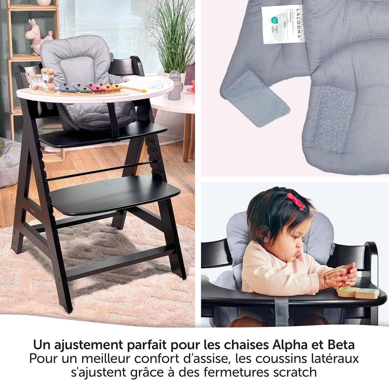 Thumbnail 2 de LaLoona réducteur pour chaise haute bébé Hauck Alpha et Beta (coussin d’assise gris)