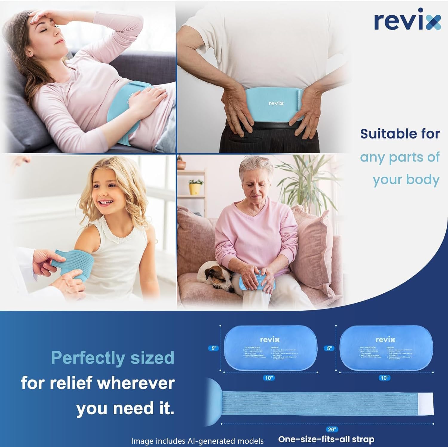Thumbnail 4 de REVIX Reusable Ice Pack Wrap, 2-Pack Hot & Cold Gel Packs, 10 x 5-Inch