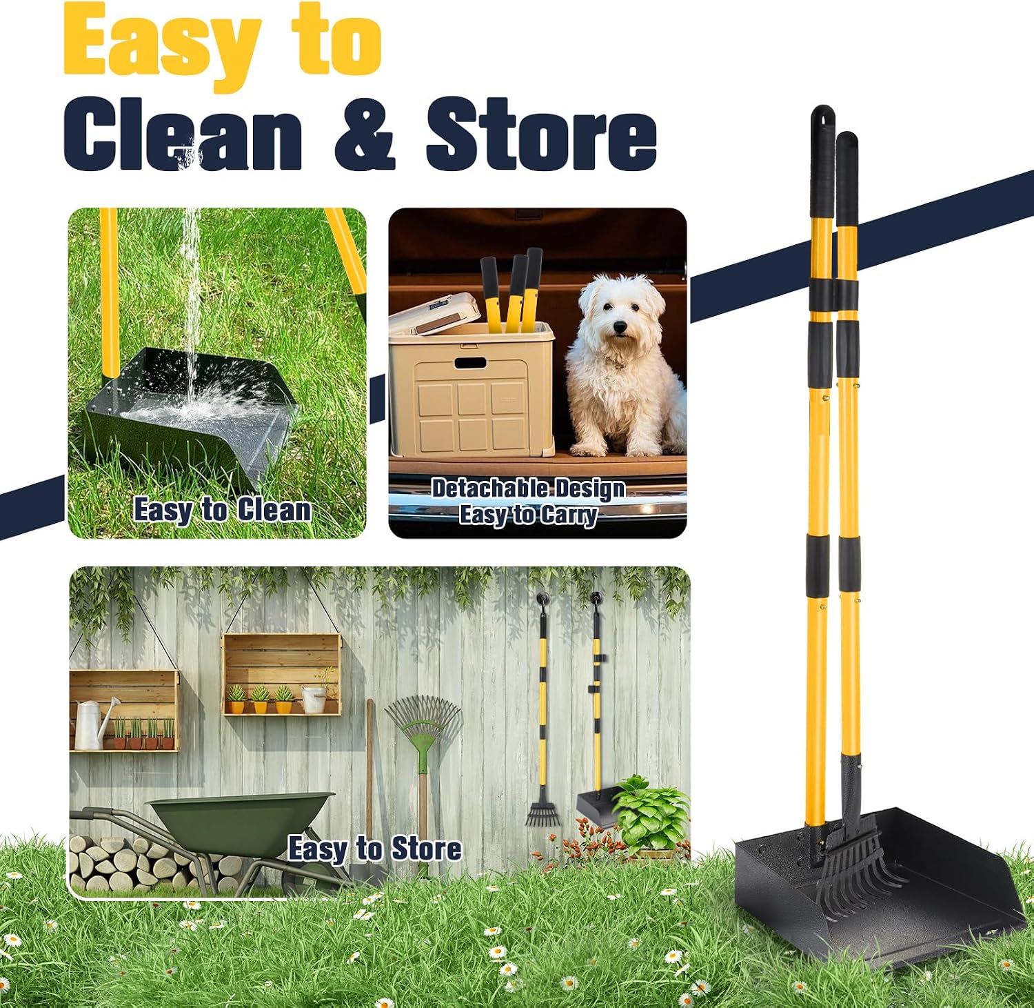 Thumbnail 4 de Dog Pooper Scooper Tray & Rake Kit with Adjustable Long Handle – Heavy Duty & Rust‑Proof