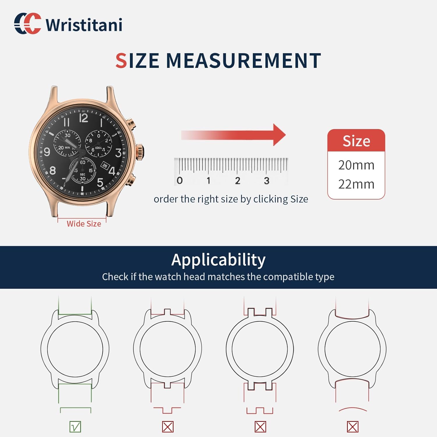 Detalle de Wristitani – Lot de 3 bracelets montre cuir véritable 20/22 mm pour femme et homme