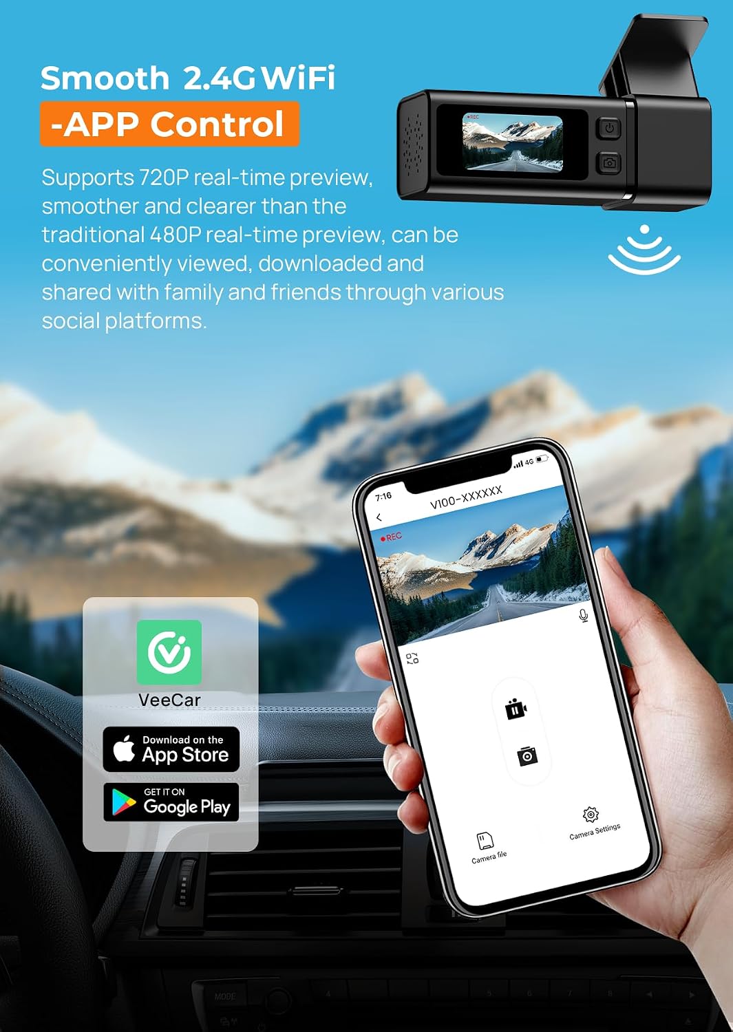 Detalle de Dash Cam 2.5K WiFi front car camera 32GB