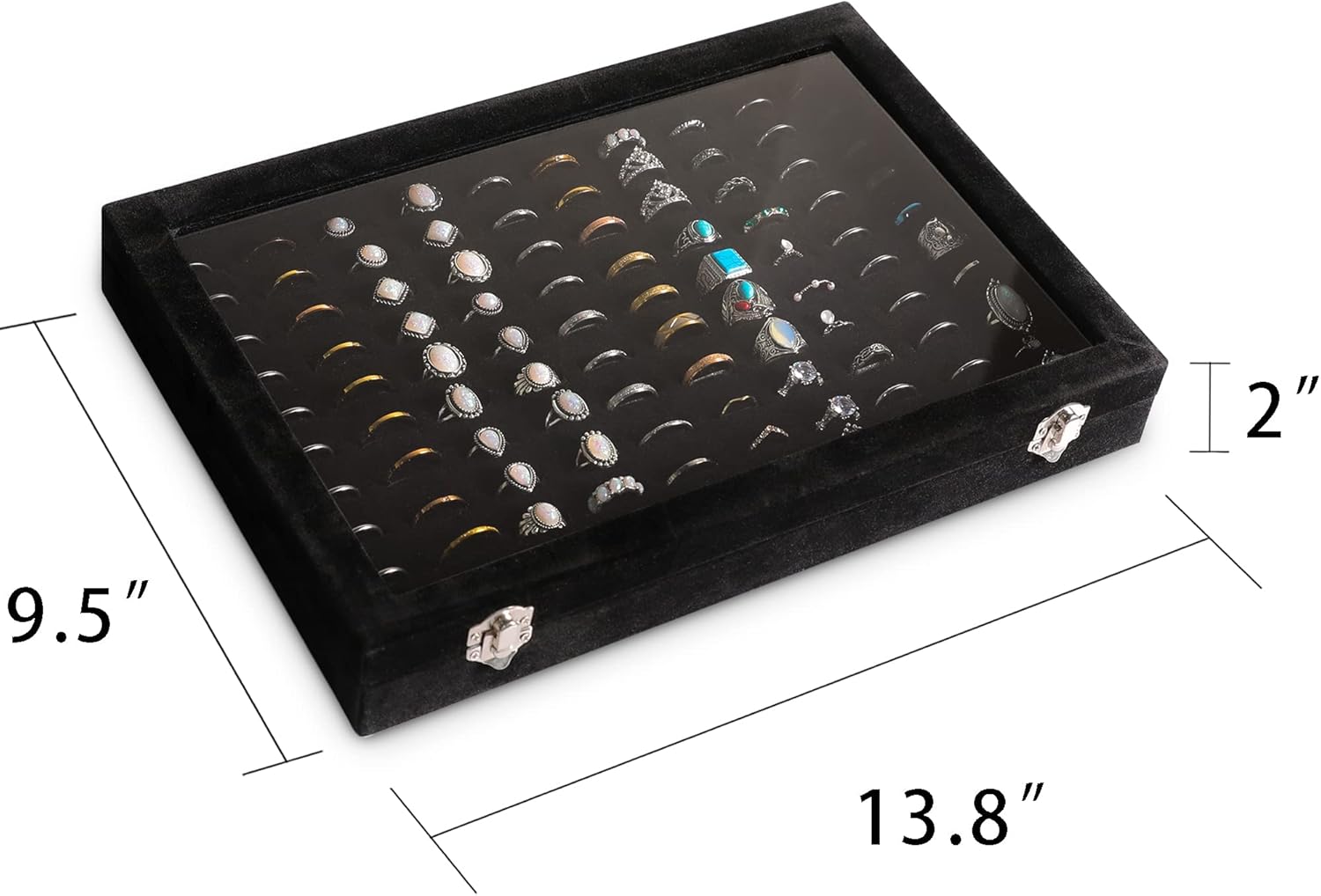 Thumbnail 1 de Frebeauty Organisateur de bagues à 100 compartiments avec plateau en velours et couvercle transparent (Noir)