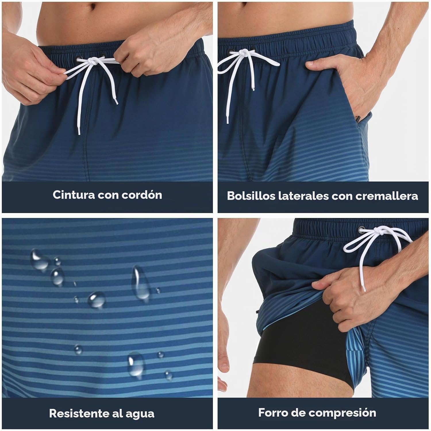 Detalle 2 de Kfnire Bañador Hombre 2 en 1 con Forro de Compresión y Secado Rápido (H0mbe) – Hidrófugo
