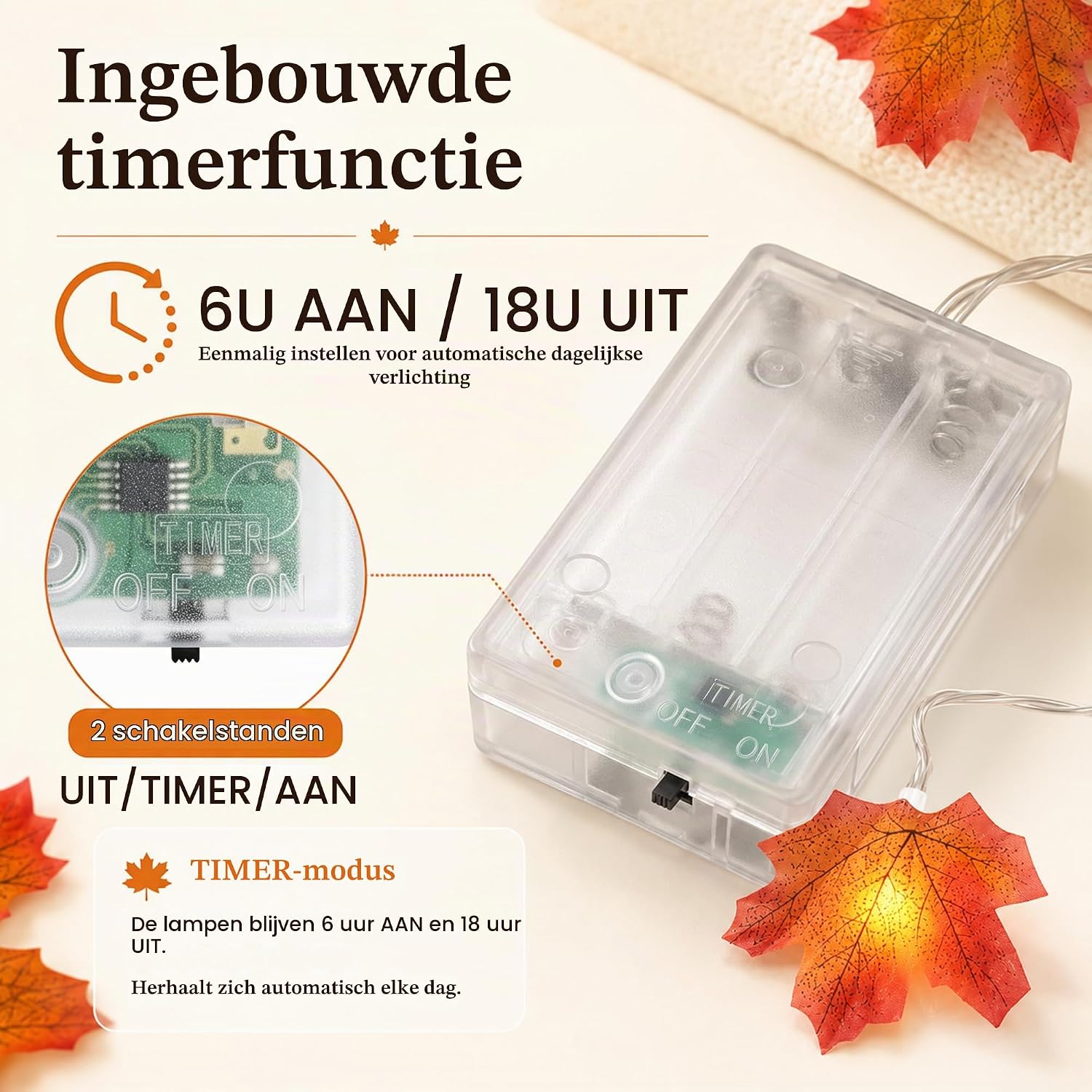 Thumbnail 2 de AGOTD WG-SLP-20L esdoornbladlichtslinger, 3 m, 20 warmwitte leds met timer
