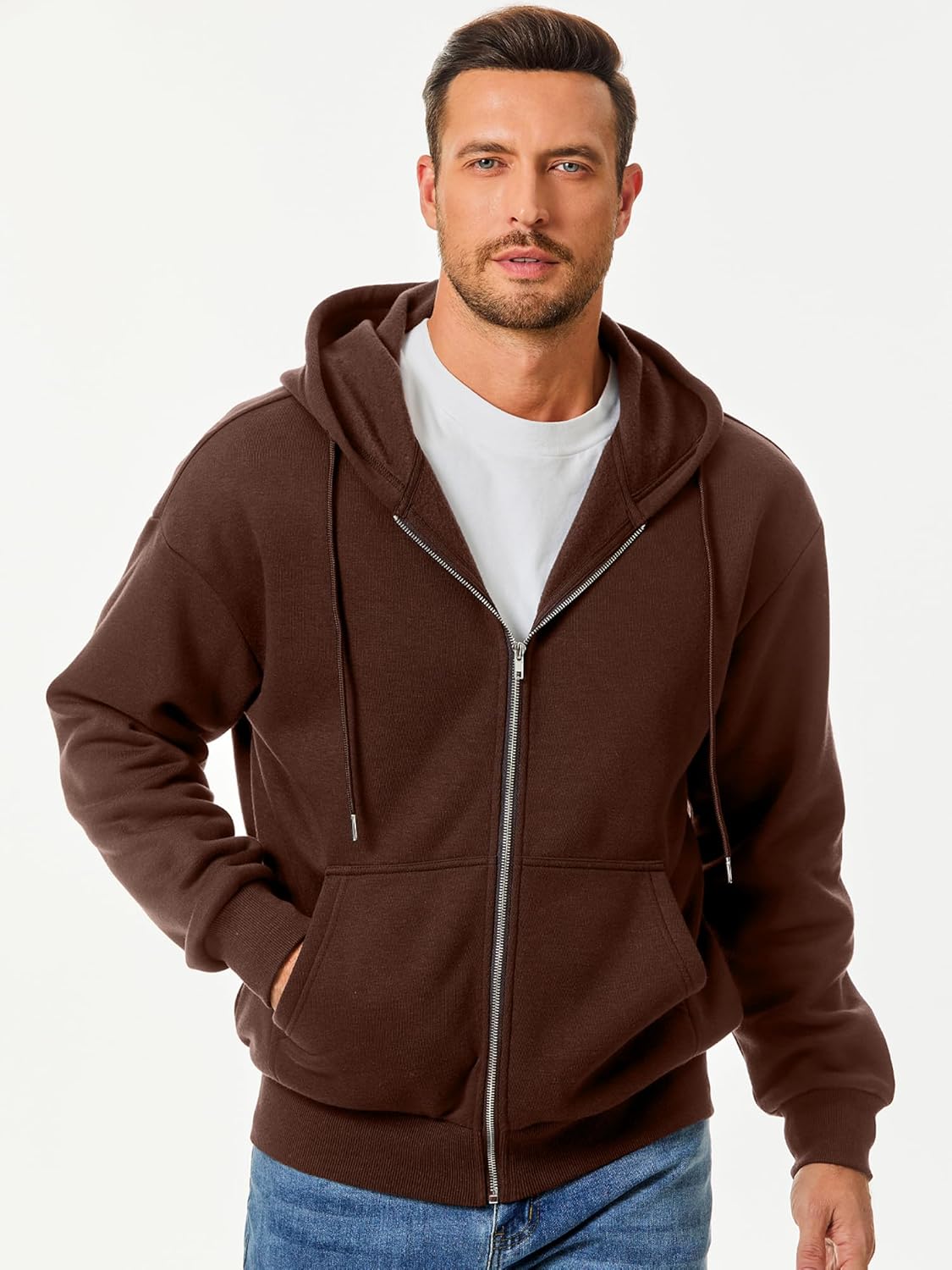 Thumbnail 3 de JMIERR Herren Hoodie aus Baumwolle mit Reißverschluss und Taschen