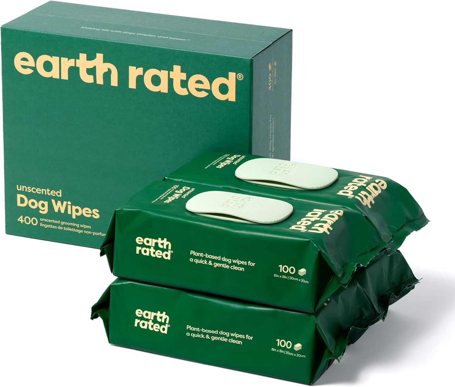 Earth Rated Salviette ipoallergeniche per Cani – 400 pezzi, senza profumo, per zampe, corpo e sedere