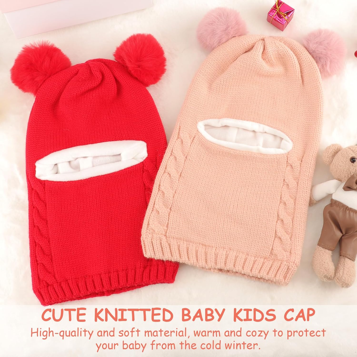 Detalle 2 de DRESHOW Kids Winter Warm Hat Scarf (1–6 Years) – Earflap Beanie Hood with Pom Pom & Windproof Coverage