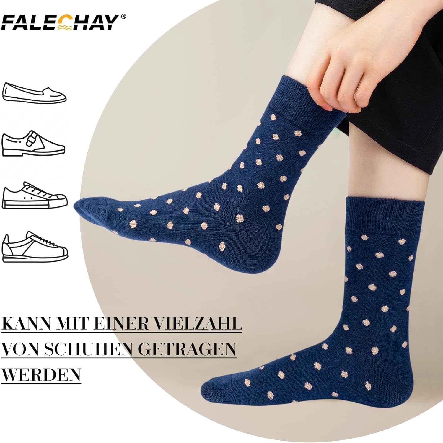 Detalle 2 de Falechay 10 Paar Damen Sportsocken (39–42 & 35–38), Baumwolle mit Punkten/Streifen