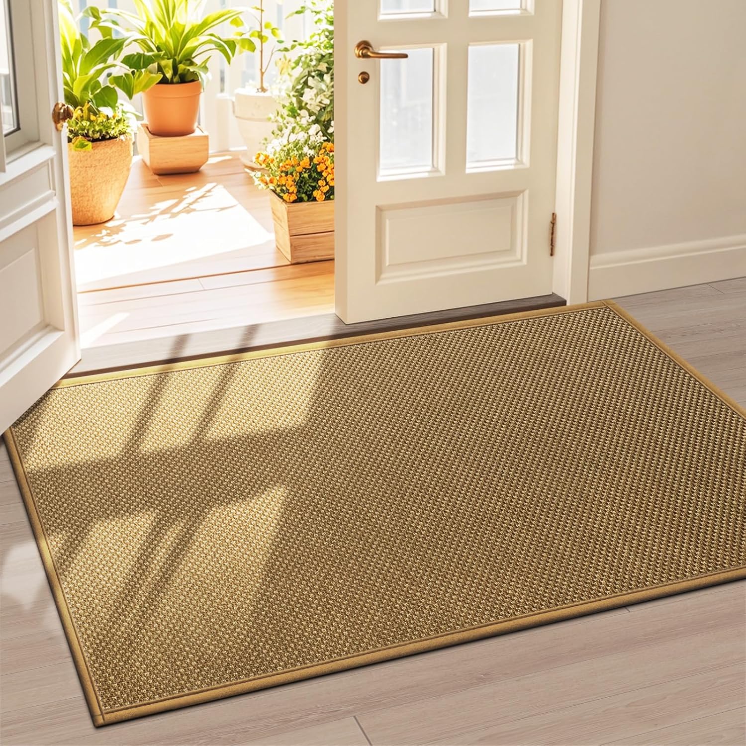 LEKEEPGO zerbino ingresso interno 90 x 150 cm antiscivolo lavabile, marrone chiaro