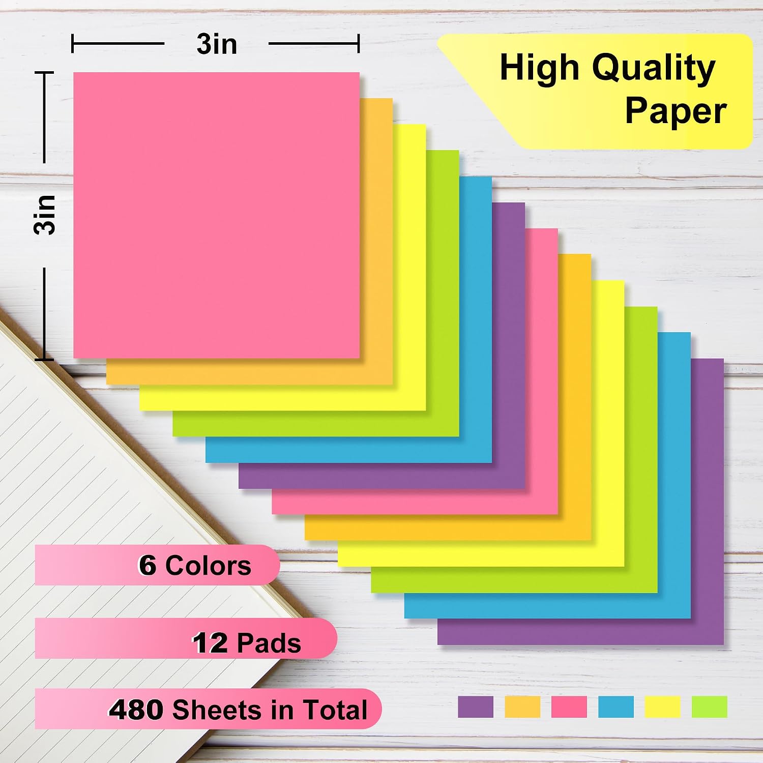 Thumbnail 1 de OHOME Sticky Notes-OHOME-01 3 x 3-Inch Colorful Self-Stick Note Pads