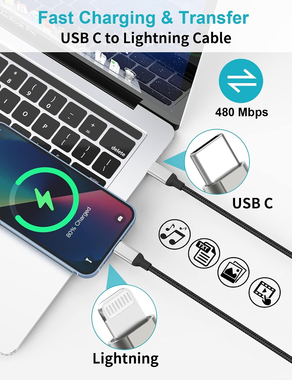Thumbnail 5 de Acecene Lightning Kabel USB C [2 Pack] – MFi zertifiziert, 2 m lang, Schnellladen & Datenübertragung für iPhone