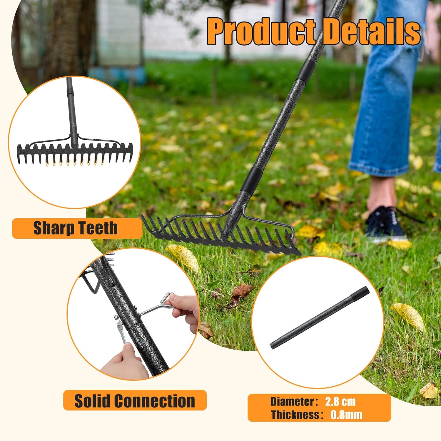 Detalle 1 de Metal Bow Rake 124 cm with 17 Tines